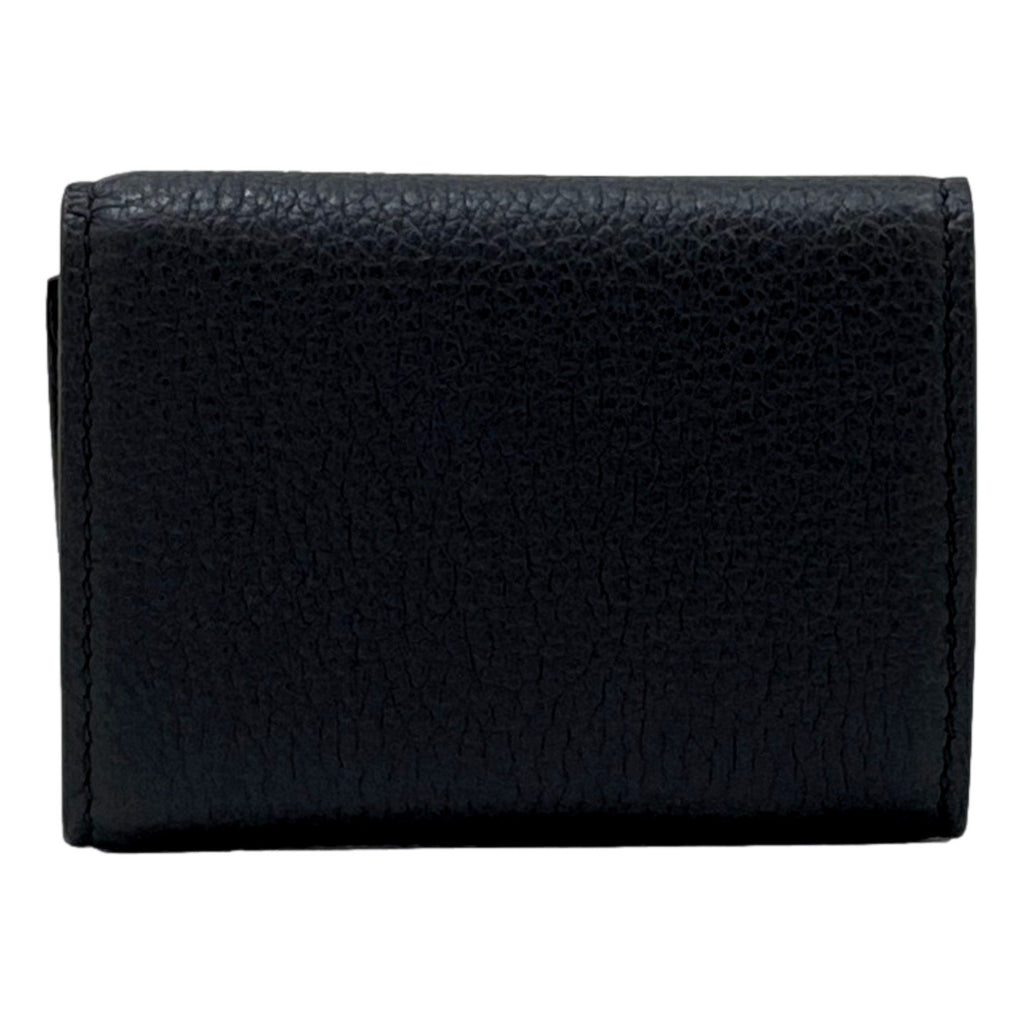 Gucci Black Leather Mini Wallet - Elegant Tri-Fold with Gold Accents -   Shop Bags LLC