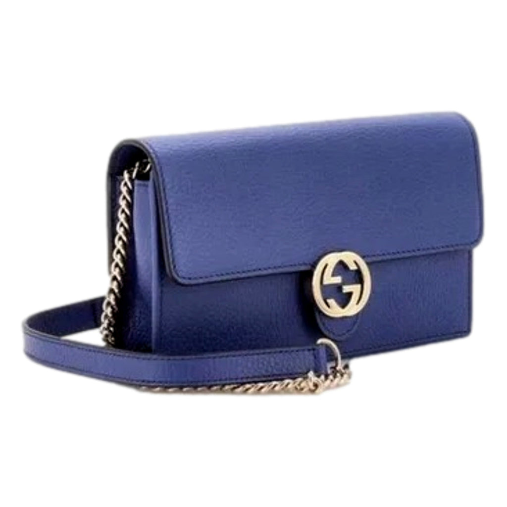 Gucci Blue Marmont GG Leather Chain Wallet & Crossbody Bag -   Shop Bags LLC