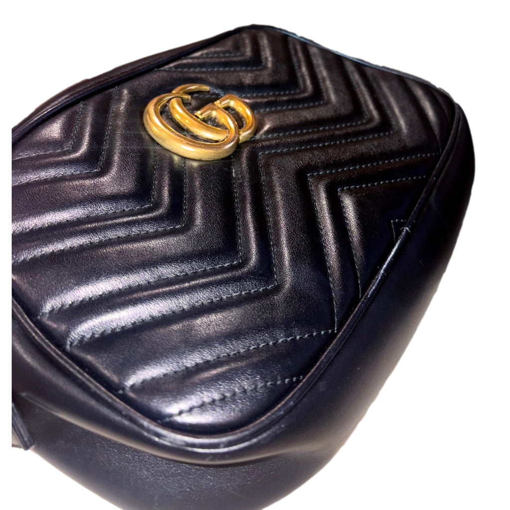 Gucci Calfskin Matelasse Small GG Marmont Chain Crossbody Bag Black -   Shop Bags LLC