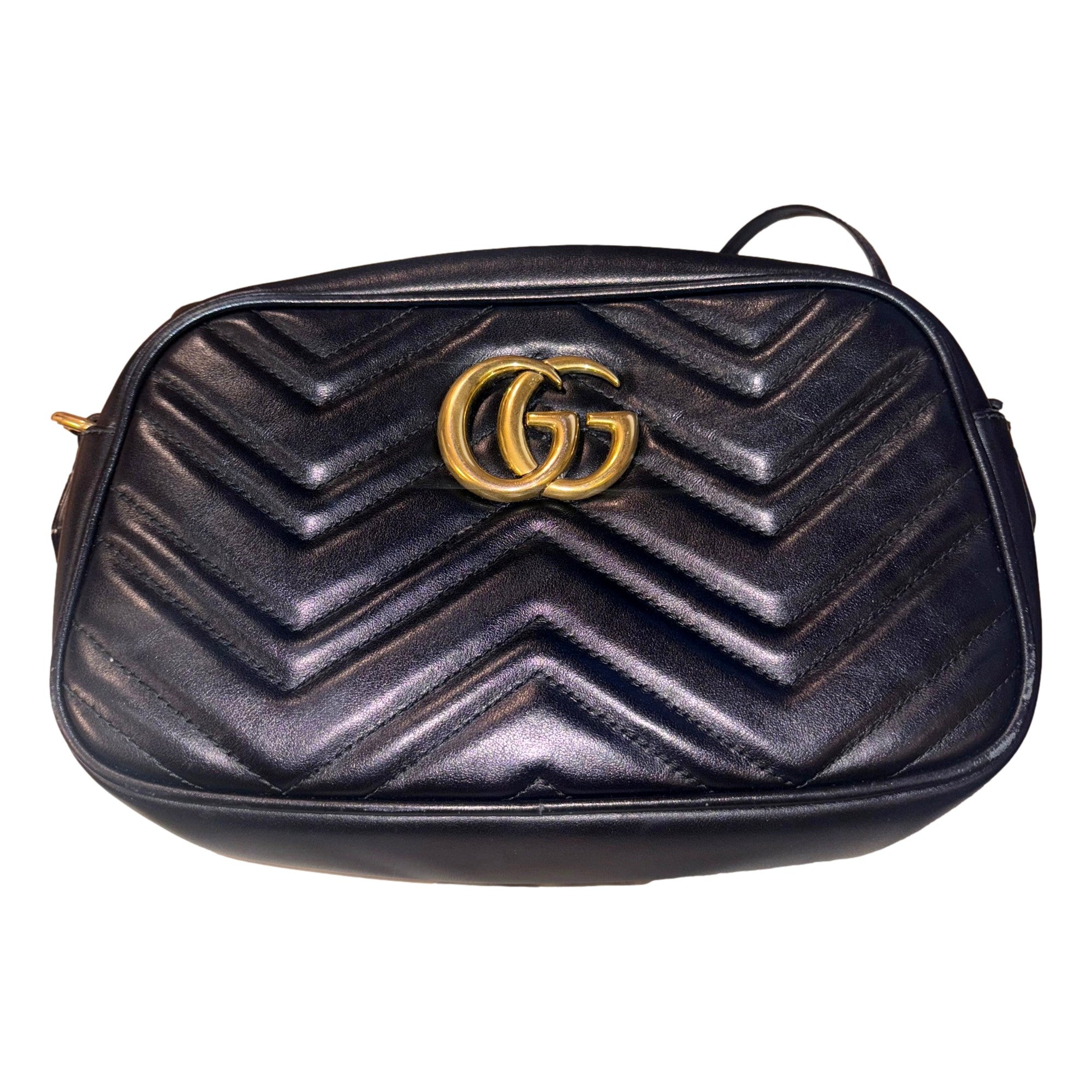 Gucci Calfskin Matelasse Small GG Marmont Chain Crossbody Bag Black -   Shop Bags LLC