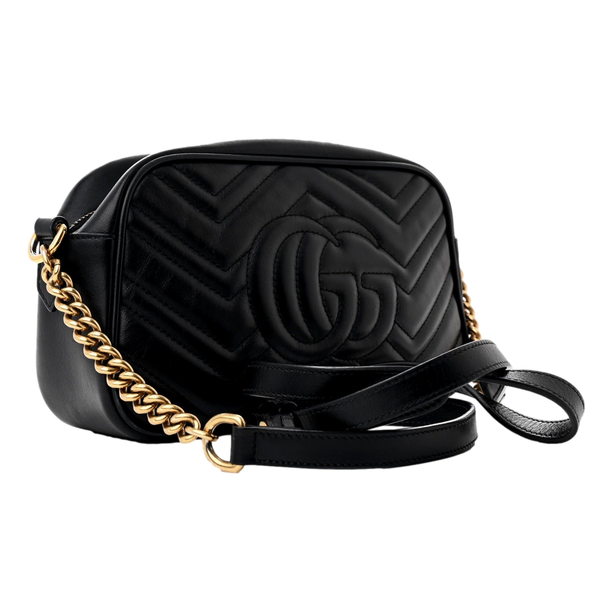 Gucci Calfskin Matelasse Small GG Marmont Chain Crossbody Bag Black -   Shop Bags LLC