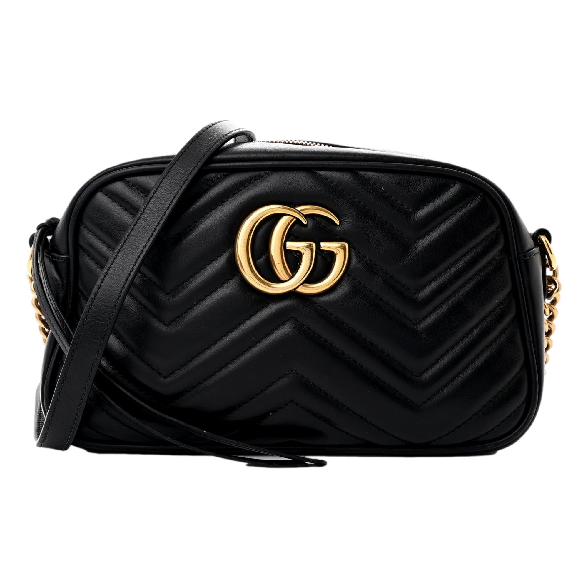 Gucci Calfskin Matelasse Small GG Marmont Chain Crossbody Bag Black -   Shop Bags LLC