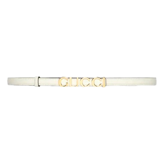 Gucci Cream Leather Belt - Gold Logo, Chic Accessory for Any Outfit -   Shop Bags LLC