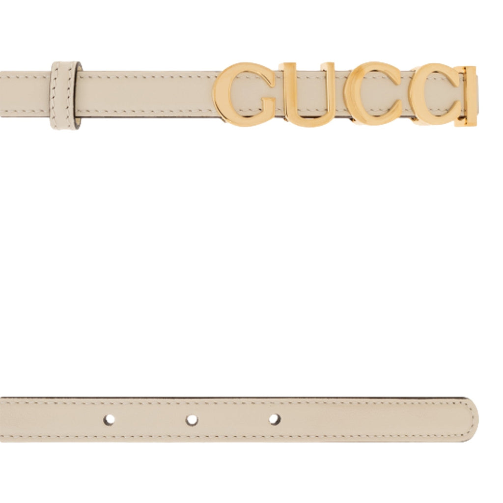 Gucci Cream Leather Belt with Gold Logo - Size 75 Adjustable -   Shop Bags LLC