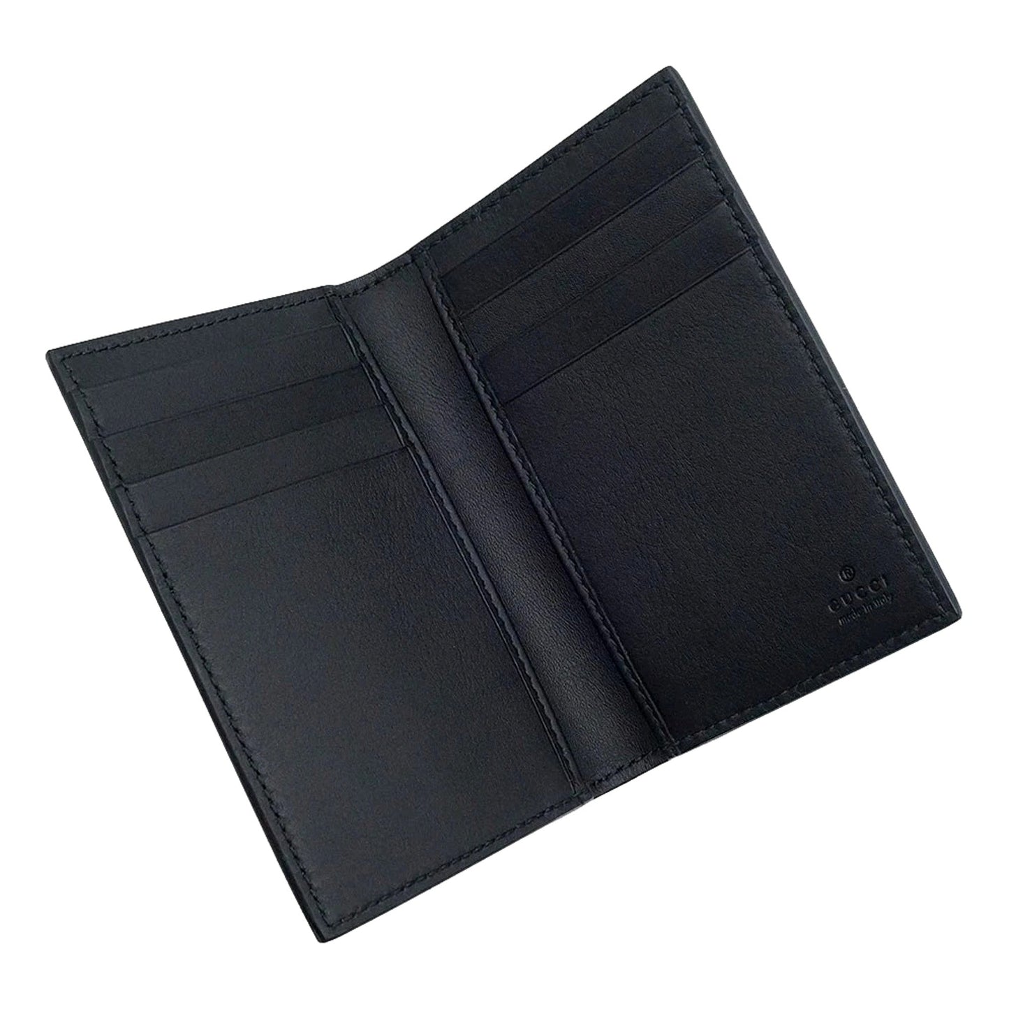 Gucci GG Emblem Black Leather and Canvas Vertical Bifold Wallet -   Shop Bags LLC 