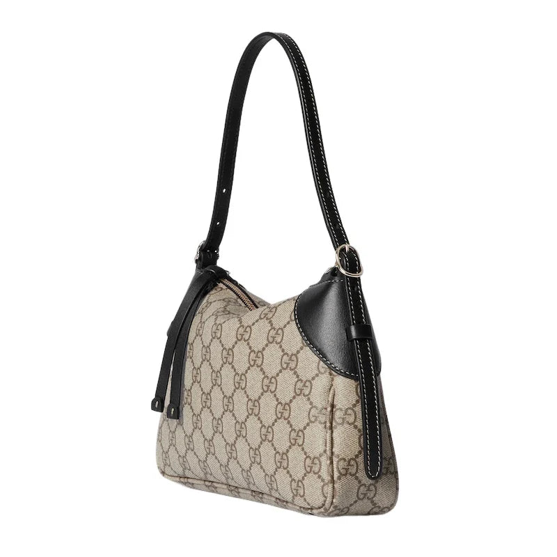 Gucci GG Emblem Surpeme Canvas Leather Shoulder Bag Black Beige -   Shop Bags LLC