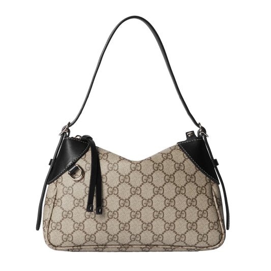 Gucci GG Emblem Supreme Canvas Leather Shoulder Bag Black Beige -   Shop Bags LLC
