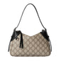 Gucci GG Emblem Supreme Canvas Leather Shoulder Bag Black Beige -   Shop Bags LLC