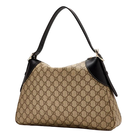 Gucci GG Emblem Surpeme Canvas Medium Leather Shoulder Bag Black Beige -   Shop Bags LLC