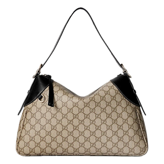 Gucci GG Emblem Surpeme Canvas Medium Leather Shoulder Bag Black Beige -   Shop Bags LLC