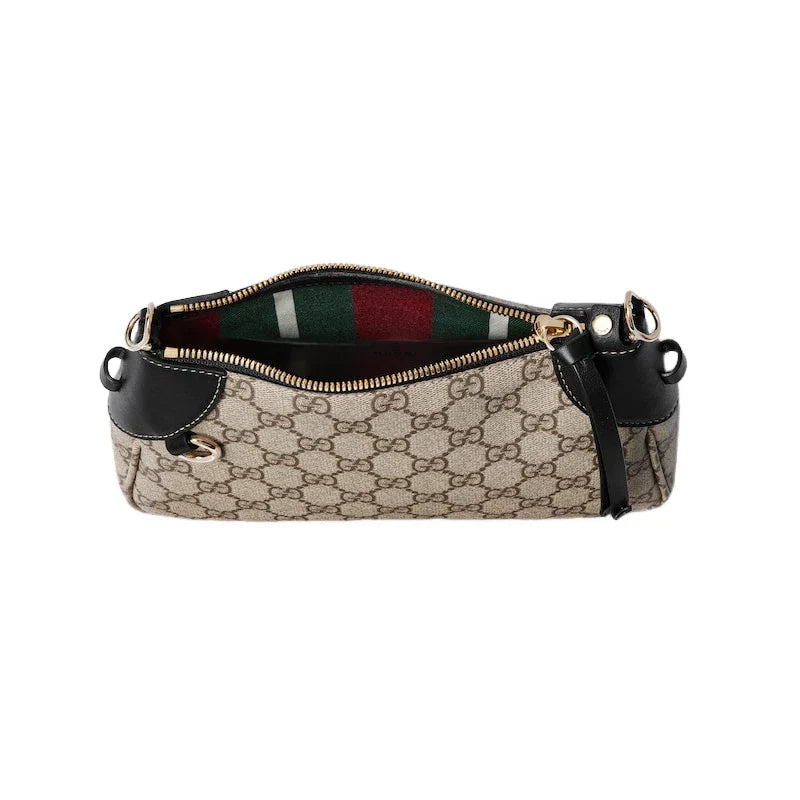 Gucci GG Emblem Surpeme Canvas Leather Shoulder Bag Black Beige -   Shop Bags LLC