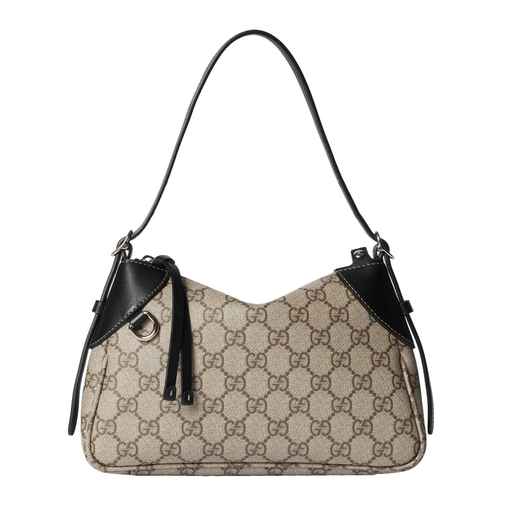 Gucci GG Emblem Surpeme Canvas Leather Shoulder Bag Black Beige -   Shop Bags LLC
