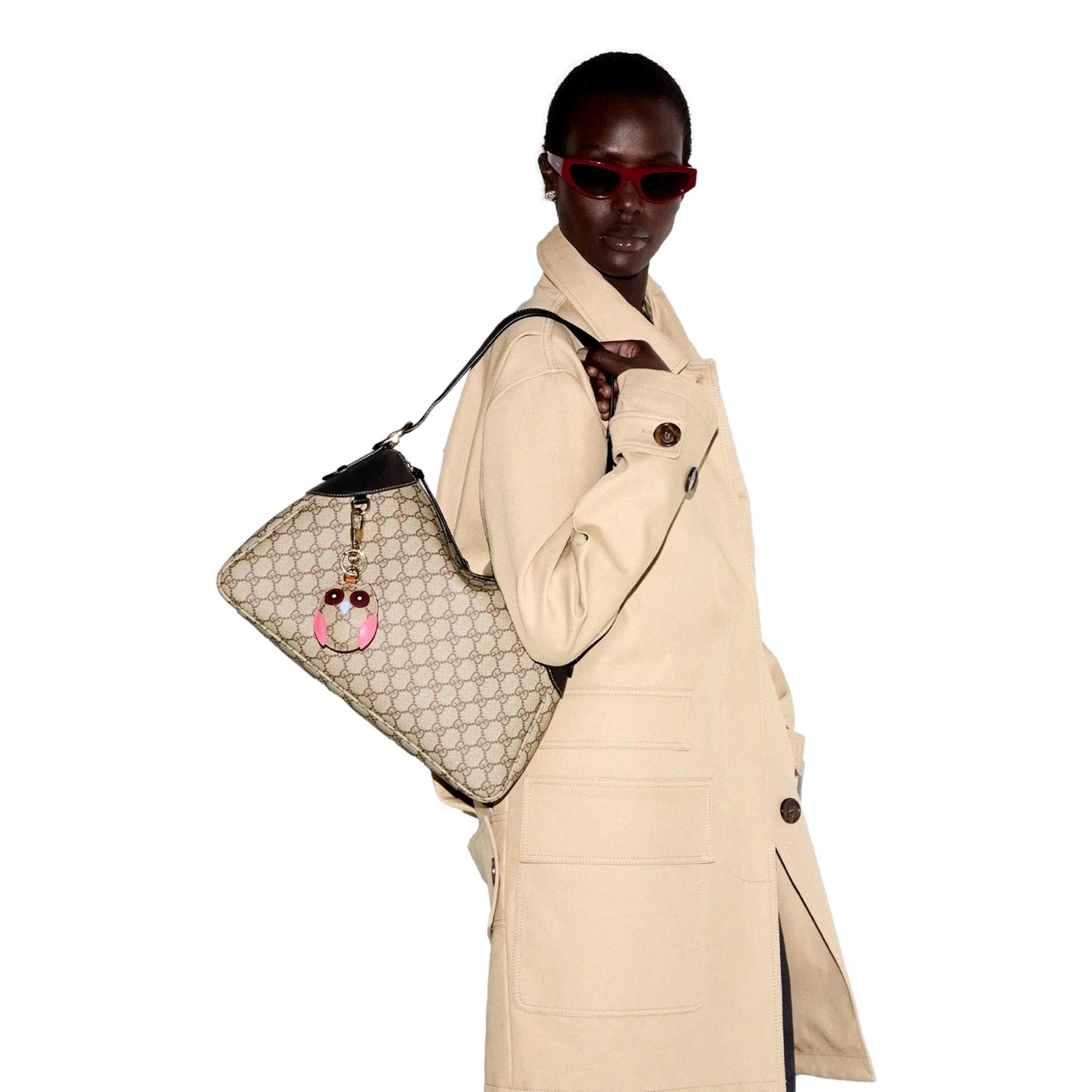 Gucci GG Emblem Surpeme Canvas Medium Leather Shoulder Bag Black Beige -   Shop Bags LLC
