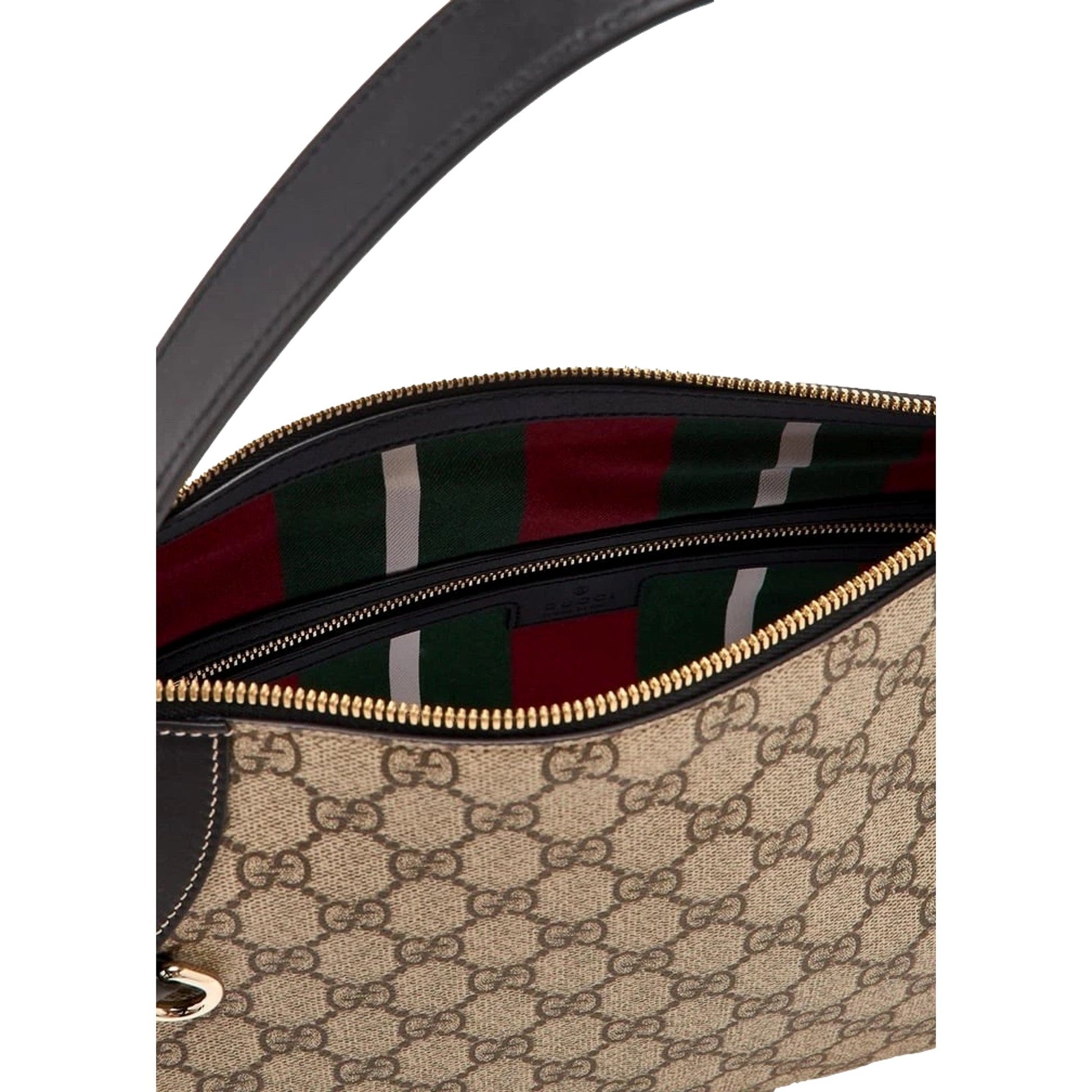 Gucci GG Emblem Surpeme Canvas Medium Leather Shoulder Bag Black Beige -   Shop Bags LLC