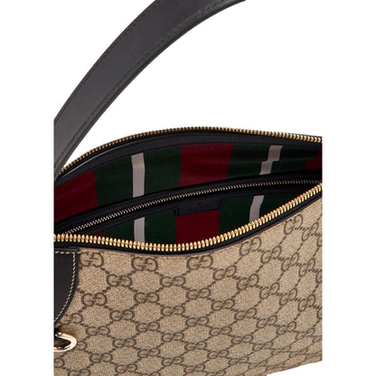Gucci GG Emblem Surpeme Canvas Medium Leather Shoulder Bag Black Beige -   Shop Bags LLC