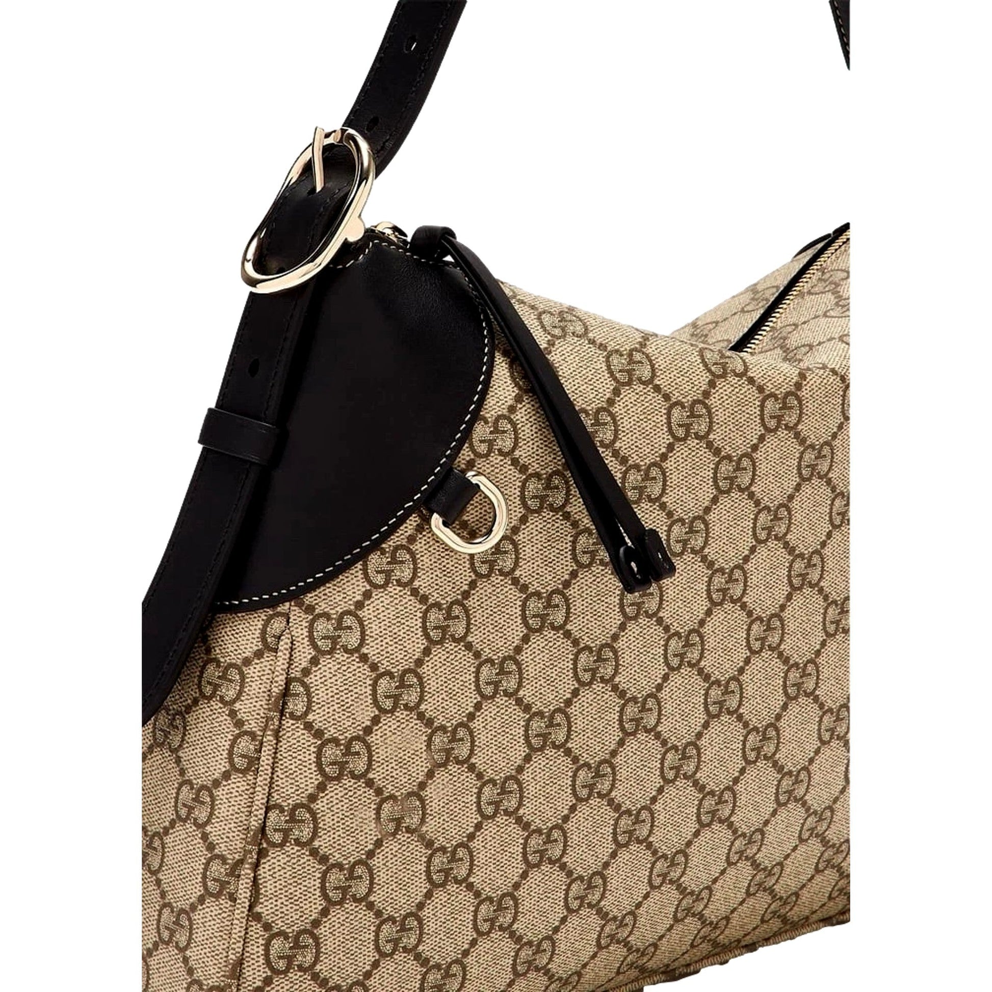 Gucci GG Emblem Surpeme Canvas Medium Leather Shoulder Bag Black Beige -   Shop Bags LLC