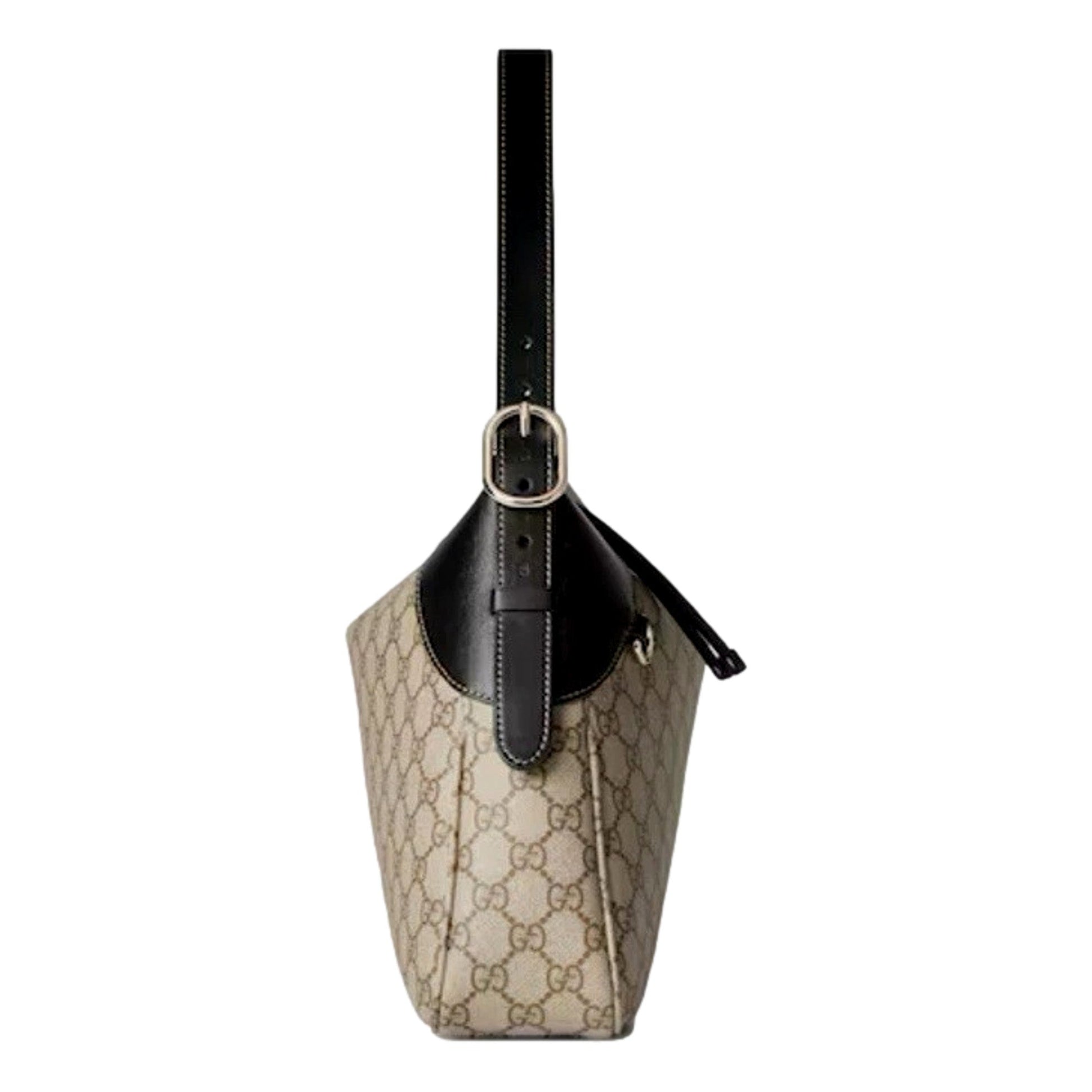 Gucci GG Emblem Surpeme Canvas Medium Leather Shoulder Bag Black Beige -   Shop Bags LLC
