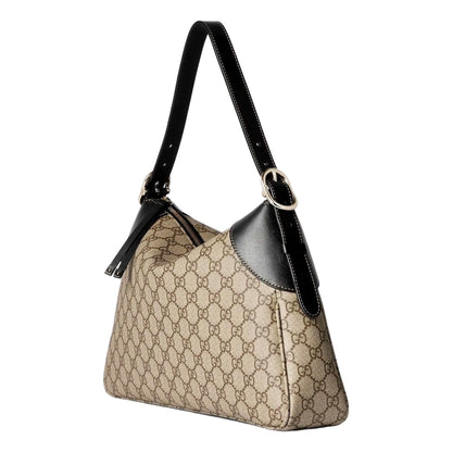 Gucci GG Emblem Surpeme Canvas Medium Leather Shoulder Bag Black Beige -   Shop Bags LLC