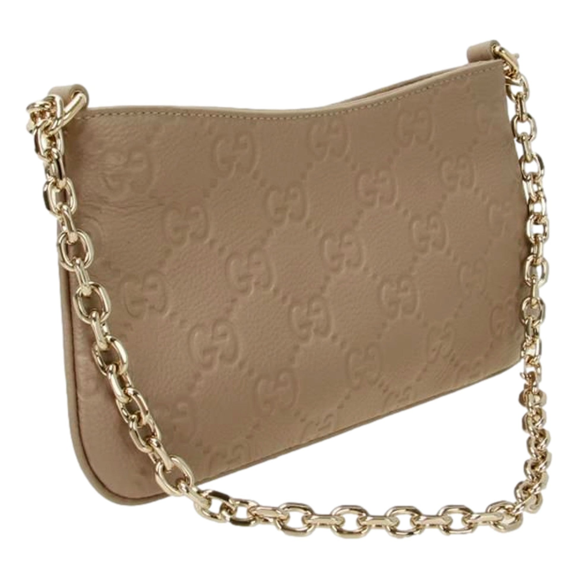 Gucci GG Logo Small Leather Shoulder Bag with Chain Strap in Beige -   Shop Bags LLC 