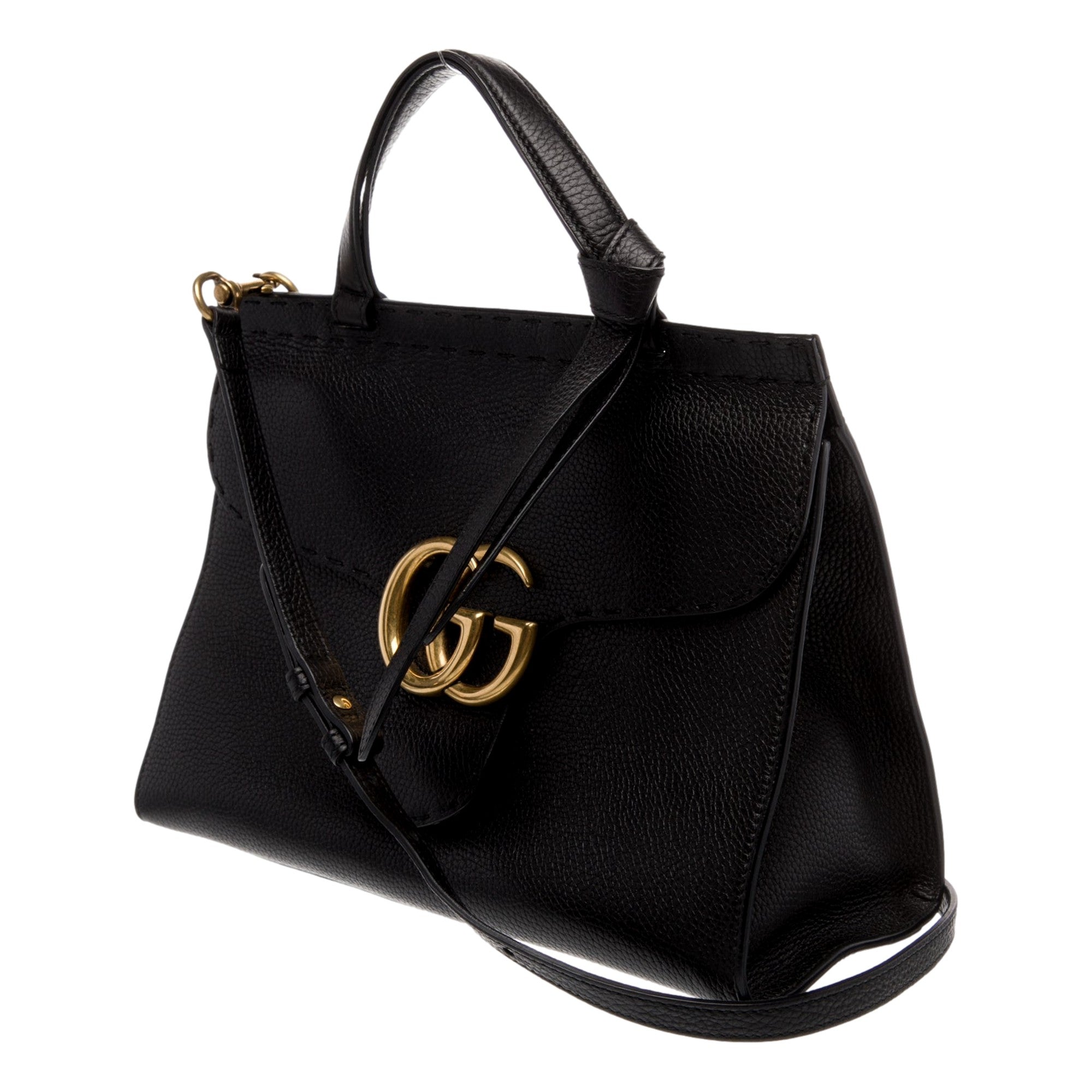 Gucci GG Marmont Black Calfskin Top Handle Satchel Handbag Handbags -   Shop Bags LLC