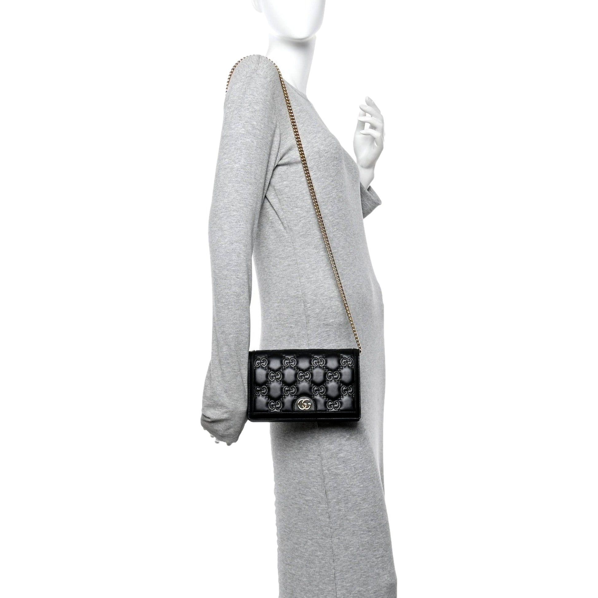 Gucci GG Matelasse Chain Wallet - Luxury Black Shoulder Bag -   Shop Bags LLC 