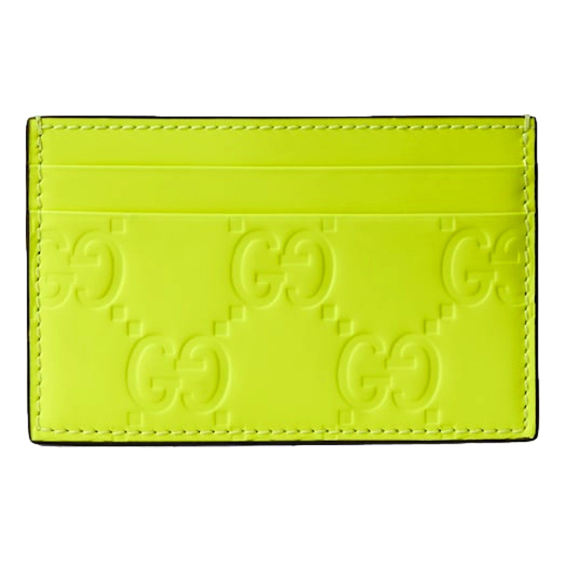 Gucci GG Rubber Effect Neon Yellow Guccissima Leather Card Case Wallet -   Shop Bags LLC 
