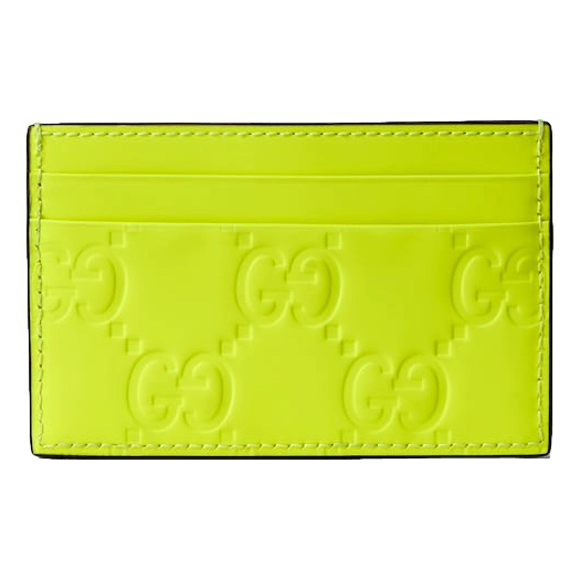 Gucci GG Rubber Effect Neon Yellow Guccissima Leather Card Case Wallet -   Shop Bags LLC 