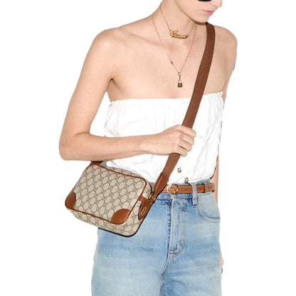 Gucci GG Supreme Canvas Brown Leather Camera Bag Crossbody -   Shop Bags LLC 