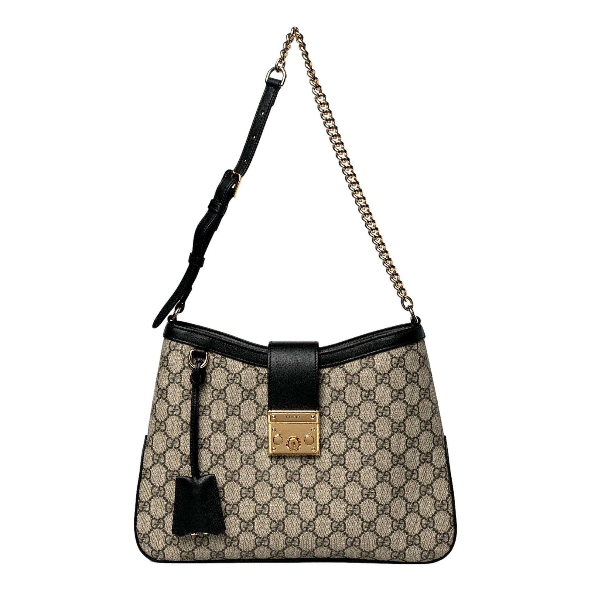 Gucci GG Supreme Monogram Canvas Medium Padlock Shoulder Bag Black -   Shop Bags LLC 
