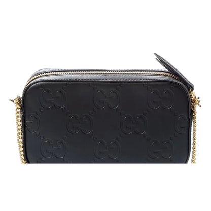 Gucci Gilbert Black Guccissima Leather Double Zip Camera Crossbody Bag Gold Chain -   Shop Bags LLC 