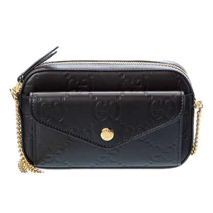 Gucci Gilbert Black Guccissima Leather Double Zip Camera Crossbody Bag Gold Chain -   Shop Bags LLC 