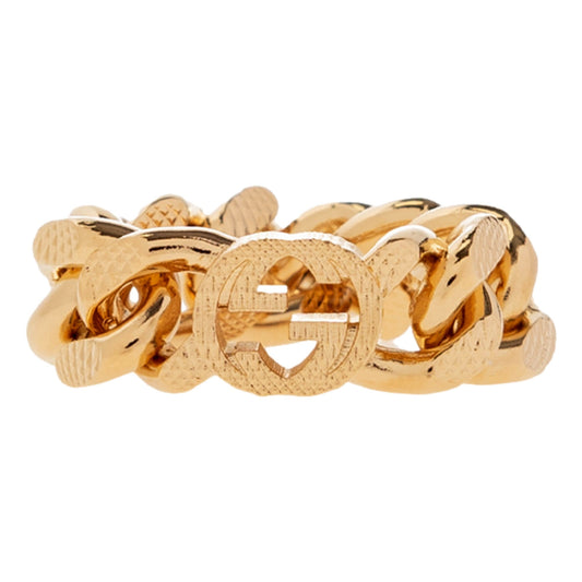 Gucci Interlocking G Textured Chain Ring Gold Tone -   Shop Bags LLC 