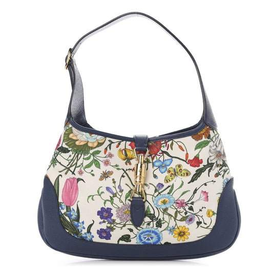 Gucci Jackie Flora Canvas Hobo Bag - Chic White & Blue Elegance -   Shop Bags LLC