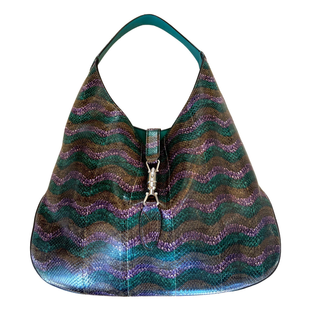 Gucci Jackie Python Leather Green Purple Large Shoulder Bag -   Shop Bags LLC