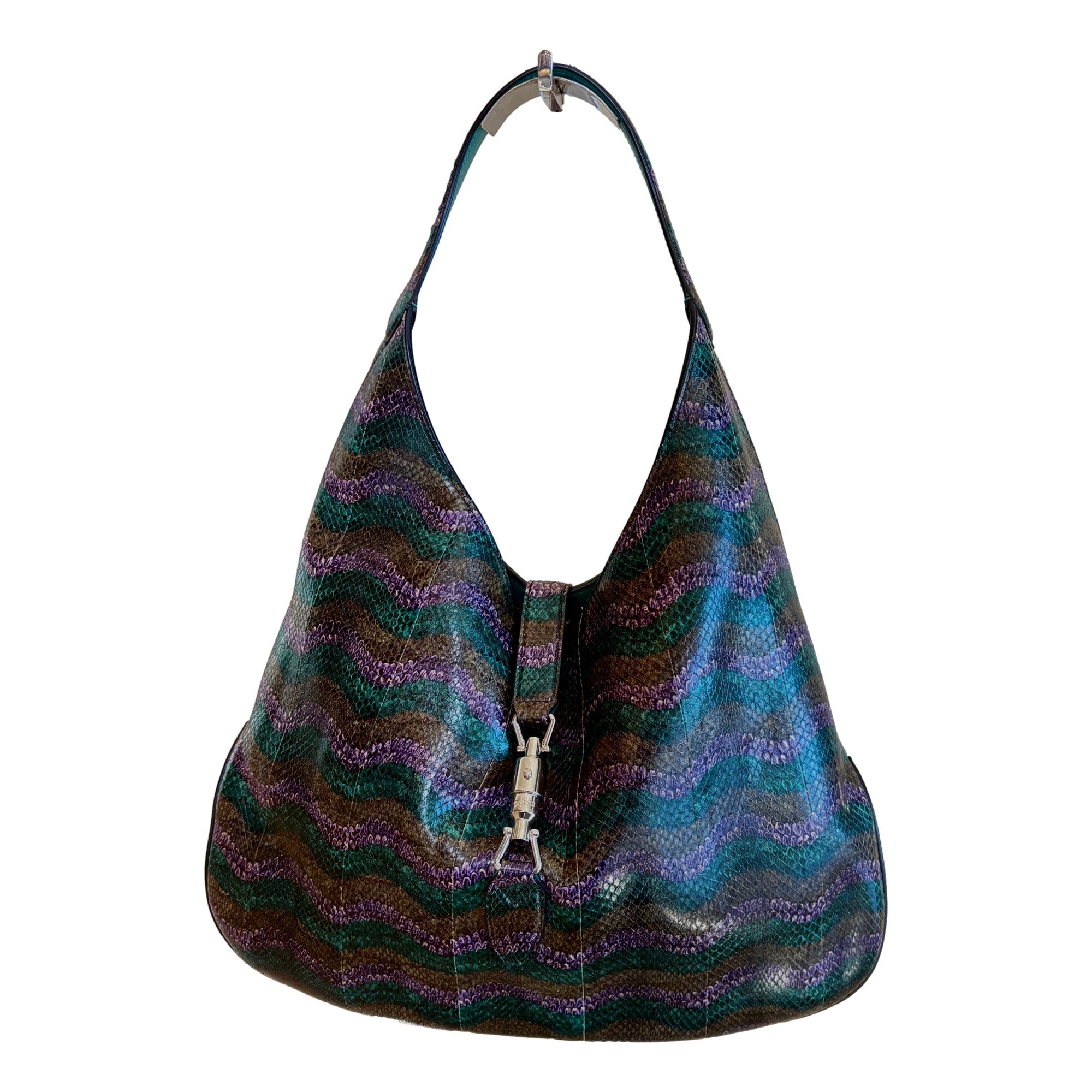 Gucci Jackie Python Leather Green Purple Large Shoulder Bag -   Shop Bags LLC