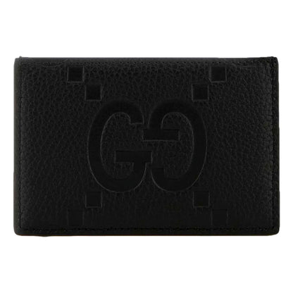 Gucci Jumbo GG Black Leather Card Holder Wallet Embossed Logo -   Shop Bags LLC 