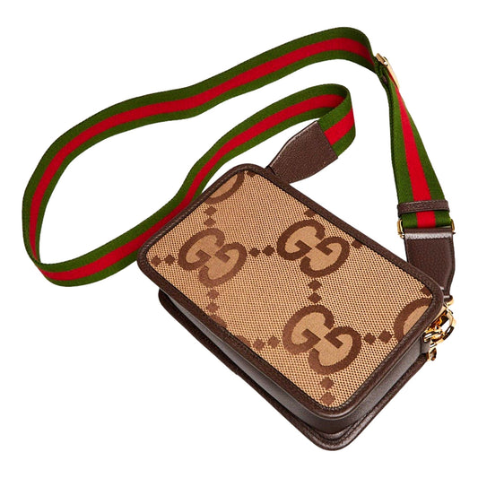 Gucci Jumbo GG Canvas Leather Webstripe Camera Brown Crossbody Bag -   Shop Bags LLC 