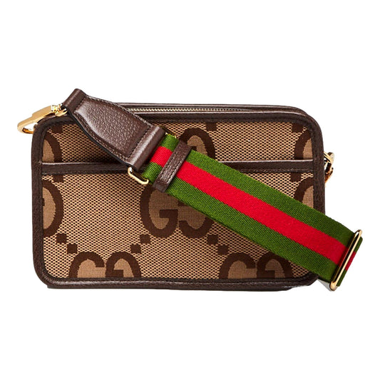 Gucci Jumbo GG Canvas Leather Webstripe Camera Brown Crossbody Bag -   Shop Bags LLC 