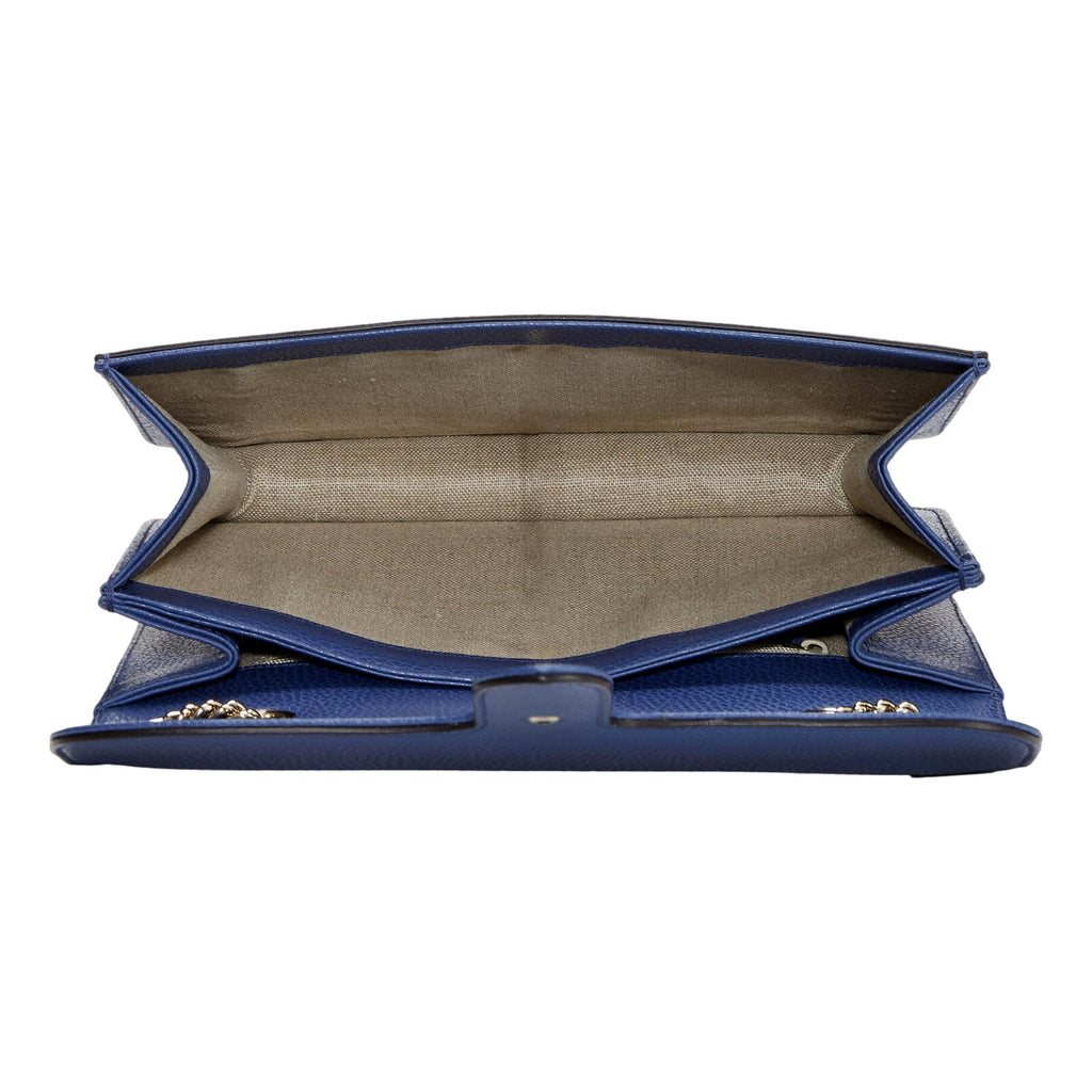 Gucci Leather Medium Chain Shoulder Bag - Elegant & Timeless Blue -   Shop Bags 