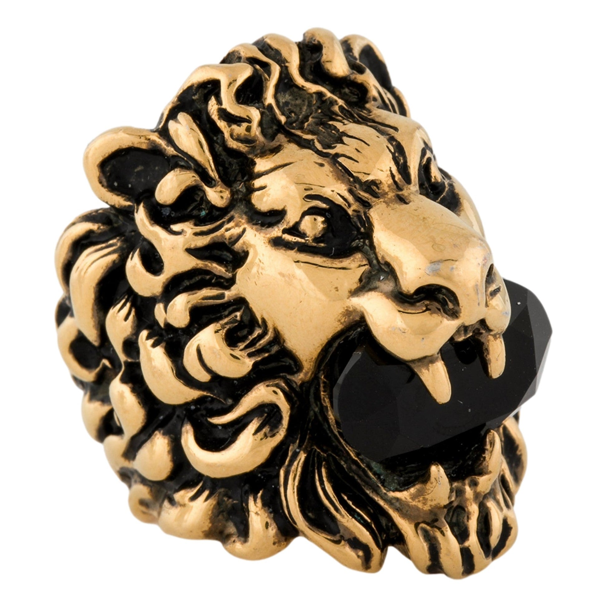 Gucci Lion Head King Ring: Aged Gold Brilliance with Crystal Elegance -   Shop Bags LLC
