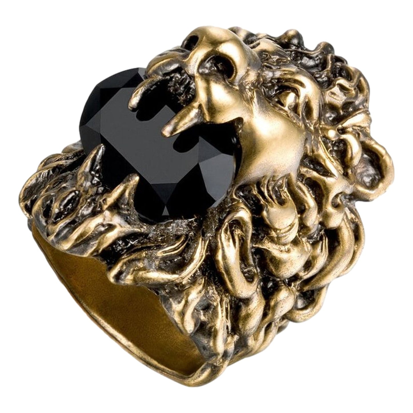 Gucci Lion Head King Ring: Aged Gold Brilliance with Crystal Elegance -   Shop Bags LLC