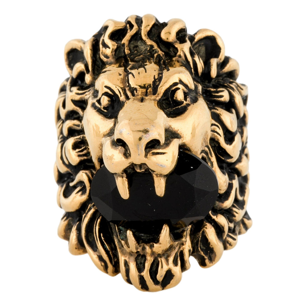 Gucci Lion Head King Ring: Aged Gold Brilliance with Crystal Elegance -   Shop Bags LLC
