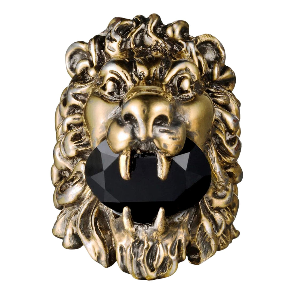 Gucci Lion Head King Ring: Aged Gold & Crystal Masterpiece - Size 13 -   Shop Bags LLC