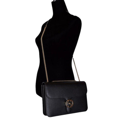 Gucci Marmont Black Leather Interlocking GG Gold Chain Strap Crossbody Handbag -   Shop Bags LLC