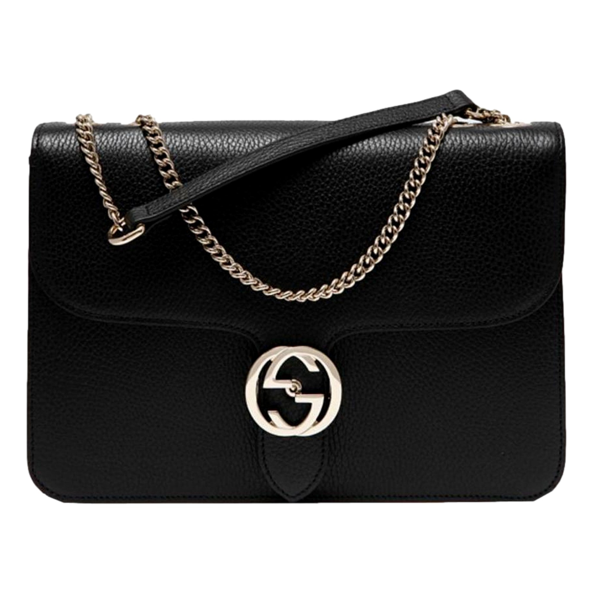 Gucci Marmont Black Leather Interlocking GG Gold Chain Strap Crossbody Handbag -   Shop Bags LLC