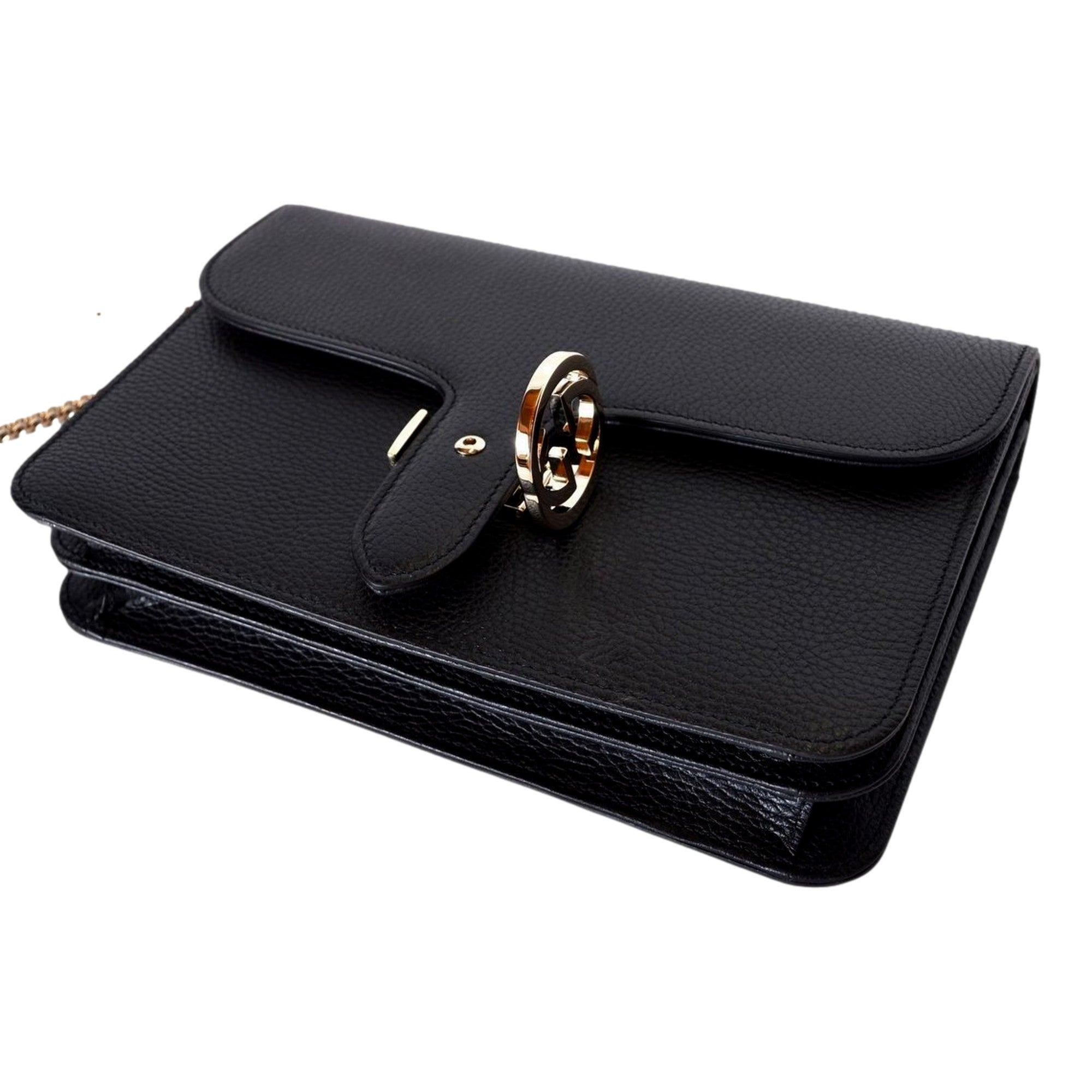 Gucci Marmont Black Leather Interlocking GG Gold Chain Strap Crossbody Handbag -   Shop Bags LLC