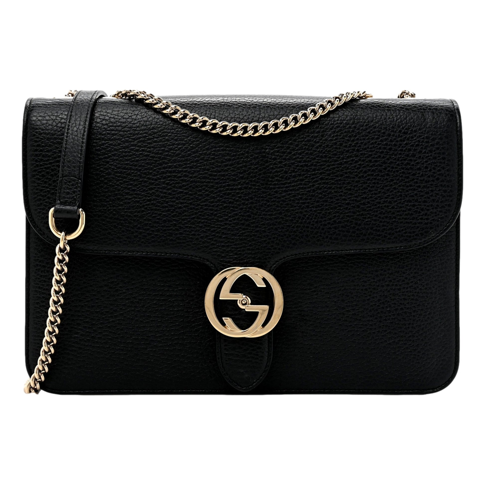 Gucci Marmont Black Leather Interlocking GG Gold Chain Strap Crossbody Handbag -   Shop Bags LLC
