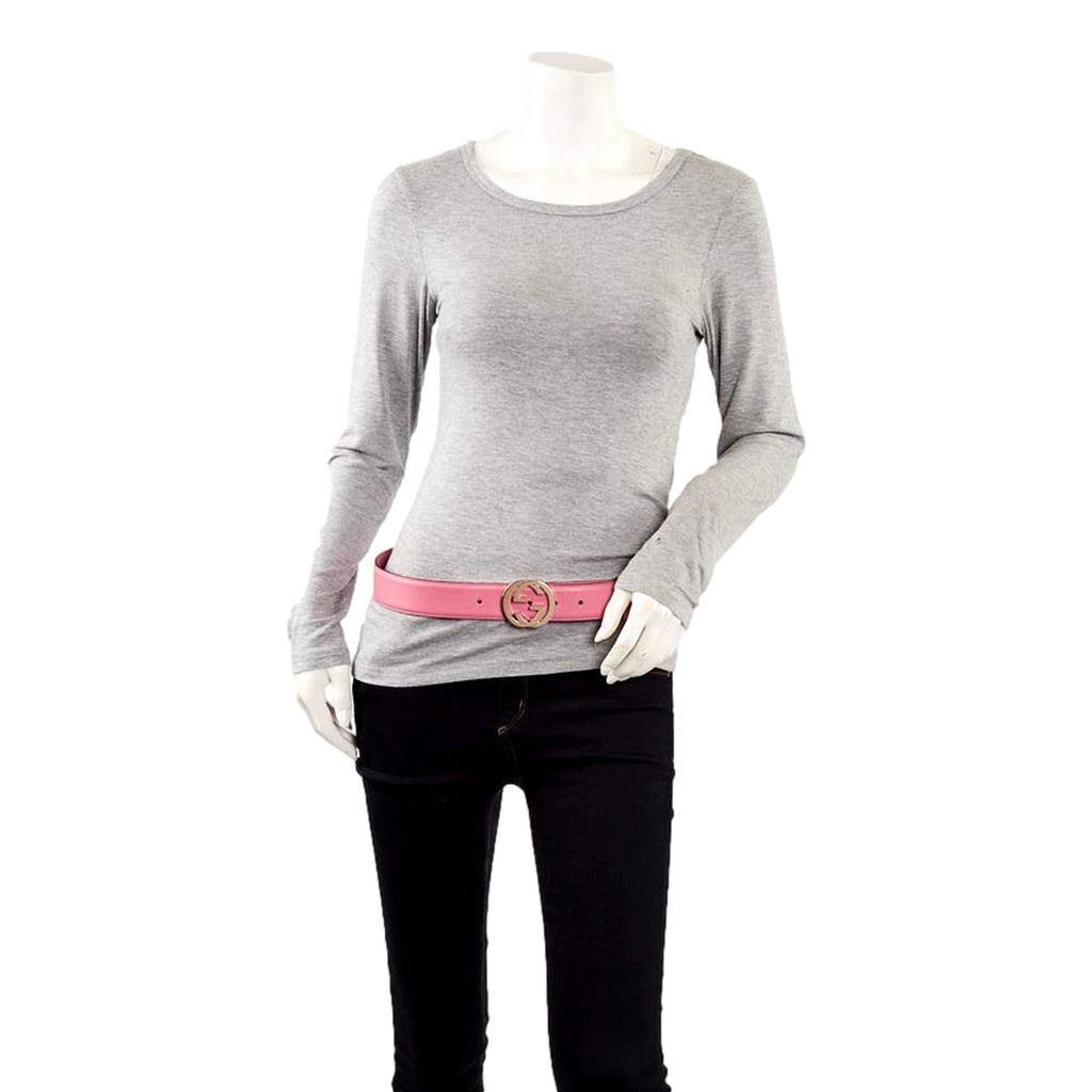 Gucci Marmont Interlocking GG Buckle Pink Leather Belt 80/32 Belt -   Shop Bags LLC