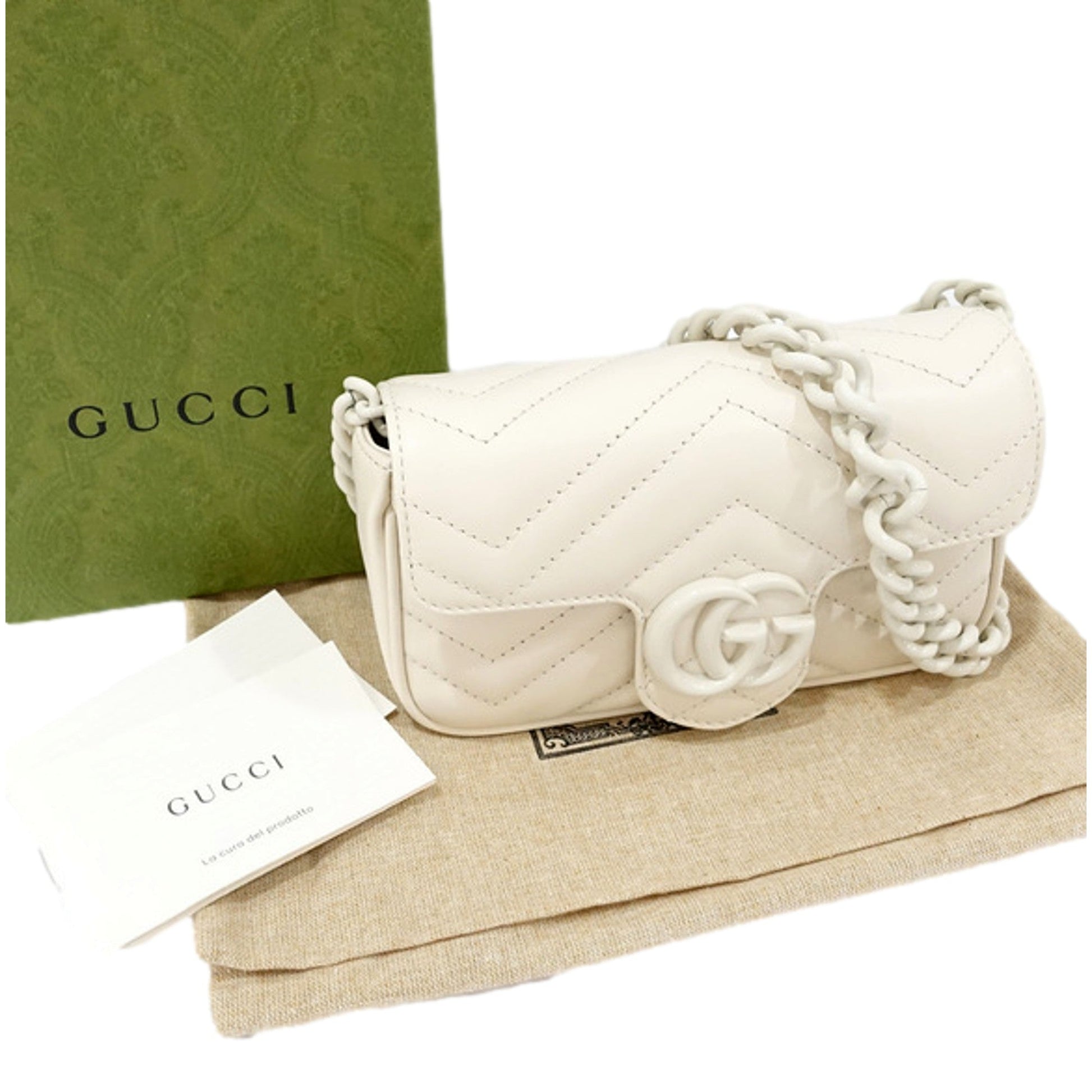Gucci Marmont Leather Mini Monochrome White Belt Bag 80 - Luxury -   Shop Bags LLC 