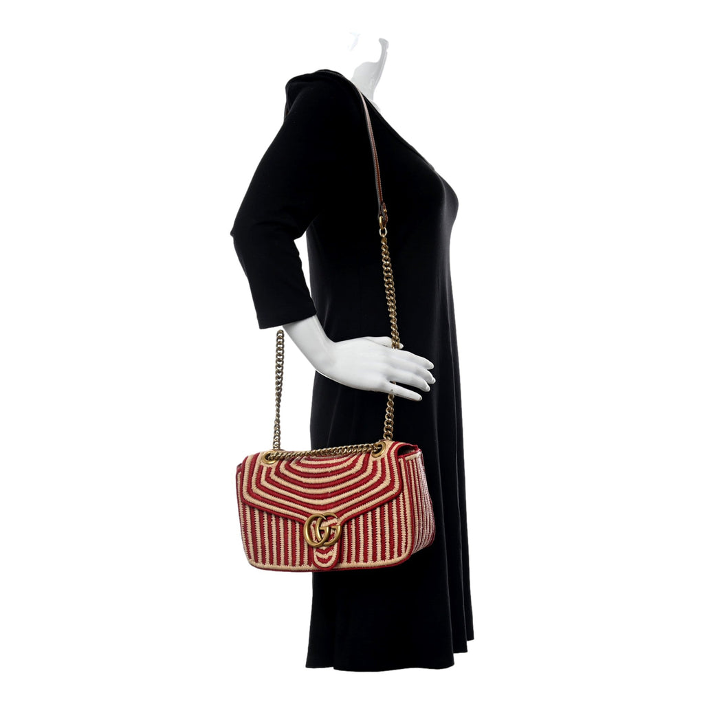 Gucci Marmont Raffia Shoulder Bag - Chic Summer Style in Hibiscus Red -   Shop Bags LLC